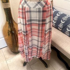 Tommy Hilfiger Plaid Handkerchief Hem A-line Midi Skirt